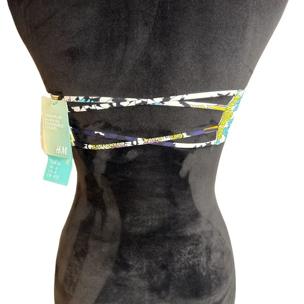 H&M Bikini Top Women Size 6 Blue Floral Design